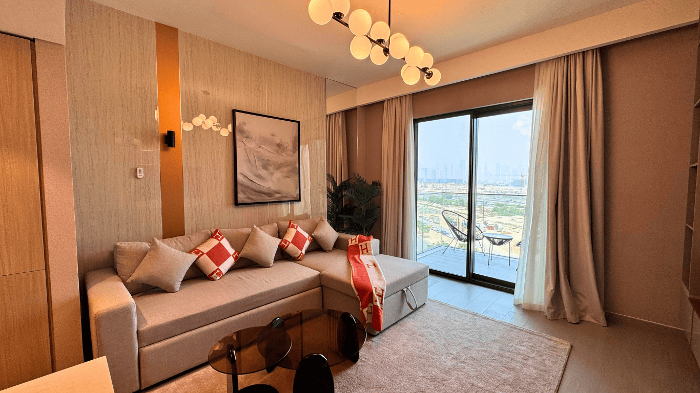 Corporate furnished apartment Dubai business travel 2026 Pera Holiday Homes workspace desk